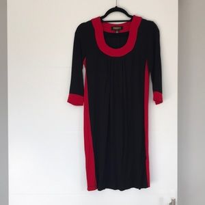 Black maternity dress with red detail